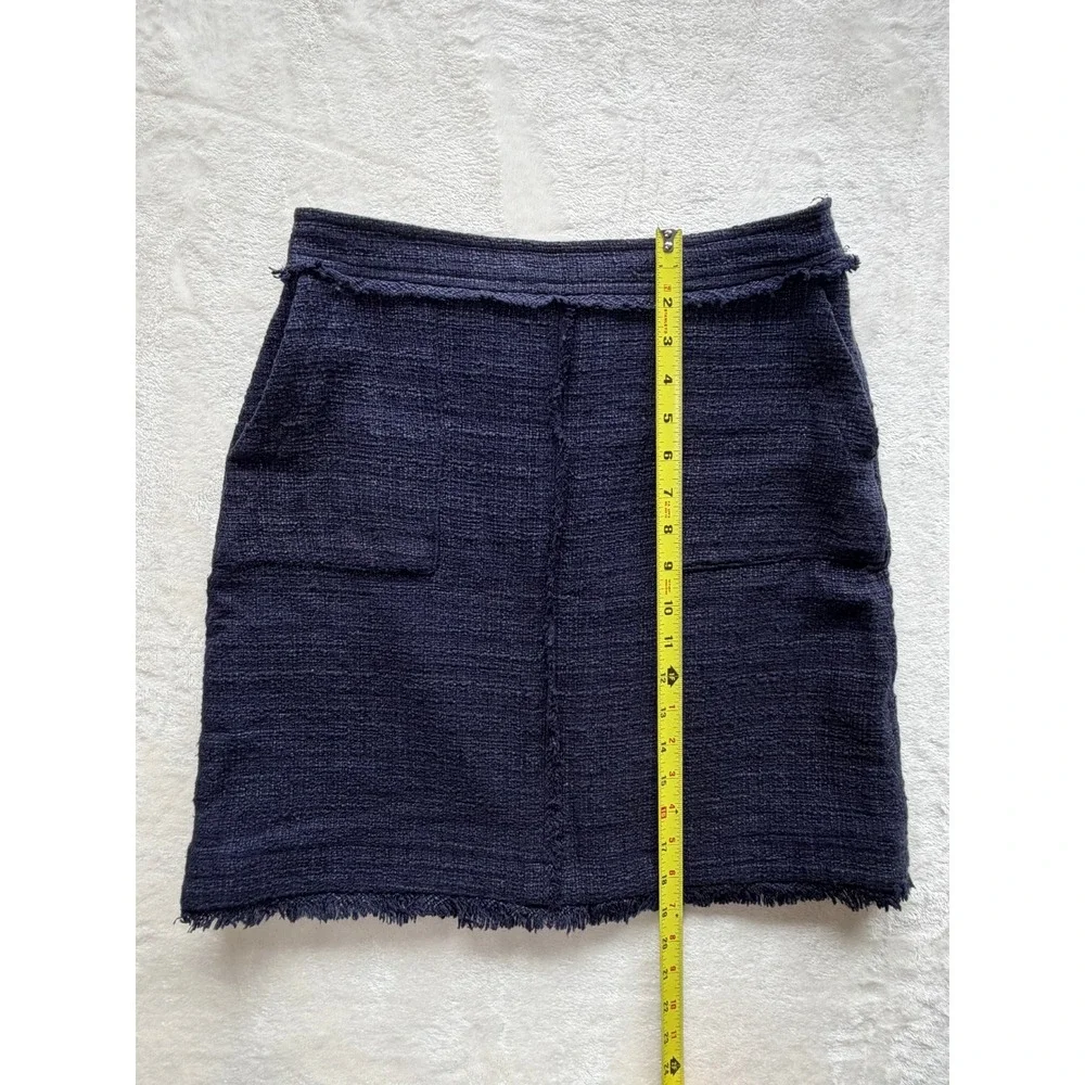 Banana Republic Navy Blue Fringe Tweed Mini Skirt Womens 2 Excellent